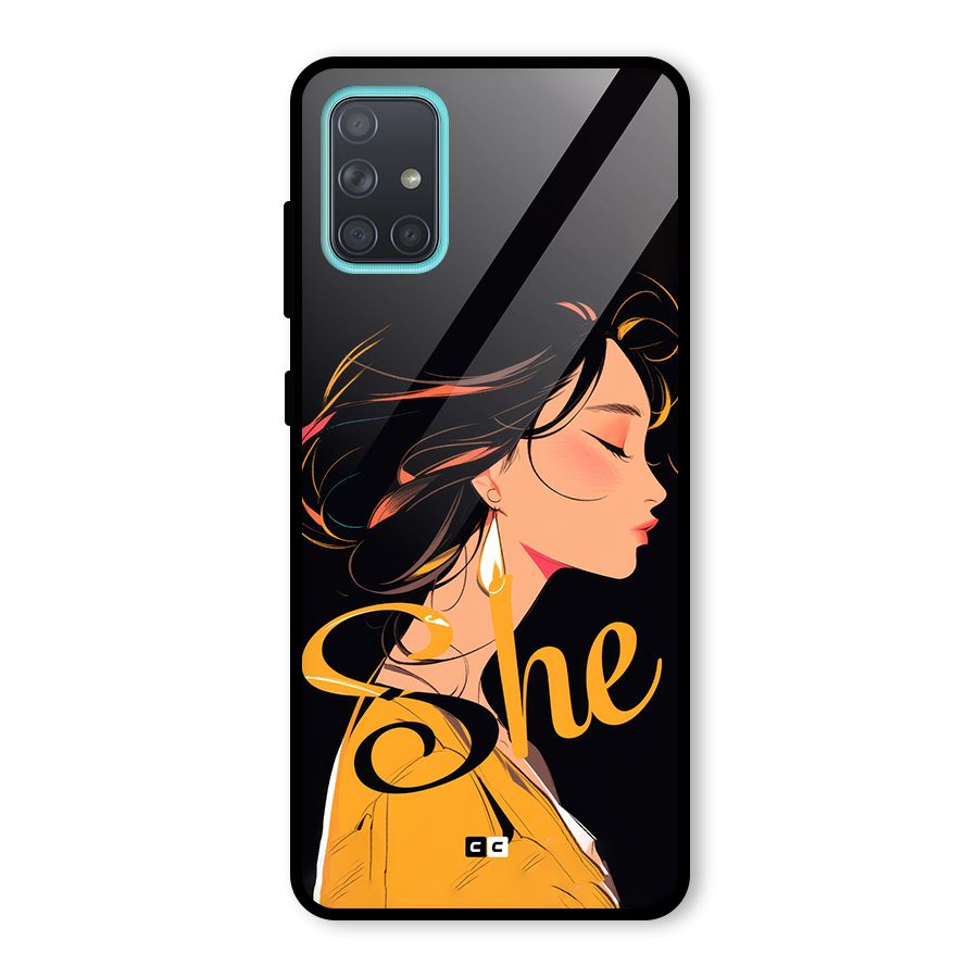 Yellow Lady Glass Back Case for Galaxy A71