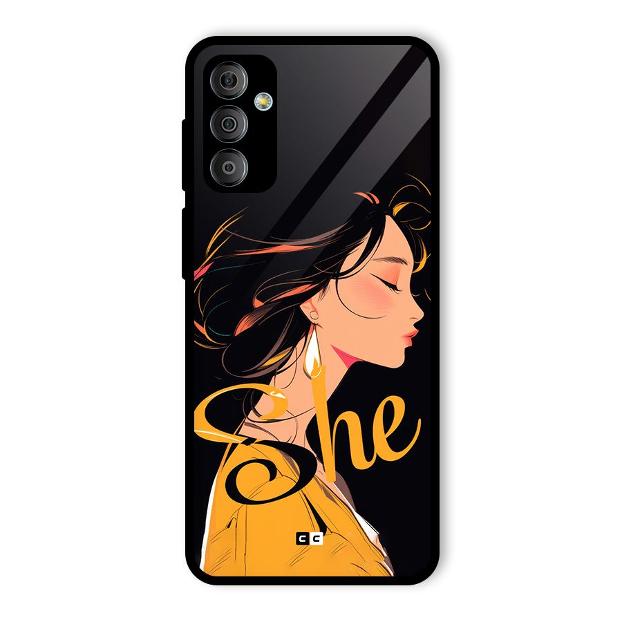 Yellow Lady Glass Back Case for Galaxy F23