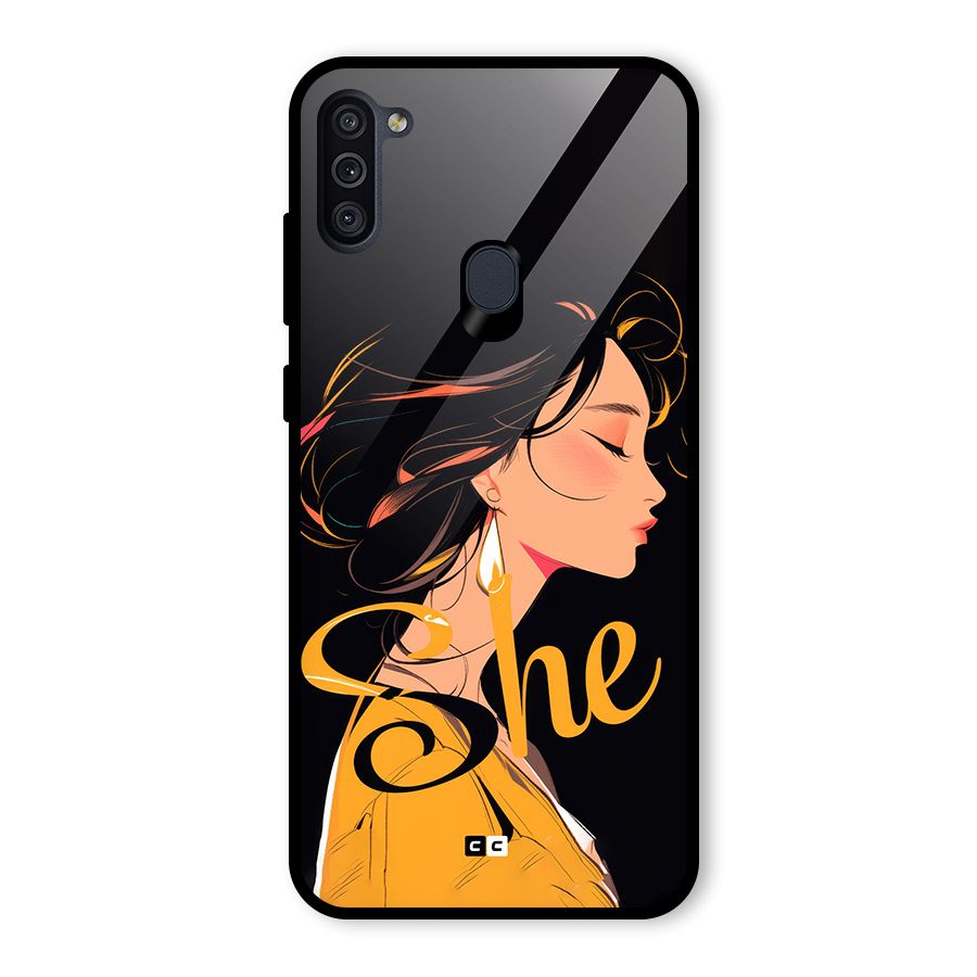 Yellow Lady Glass Back Case for Galaxy M11
