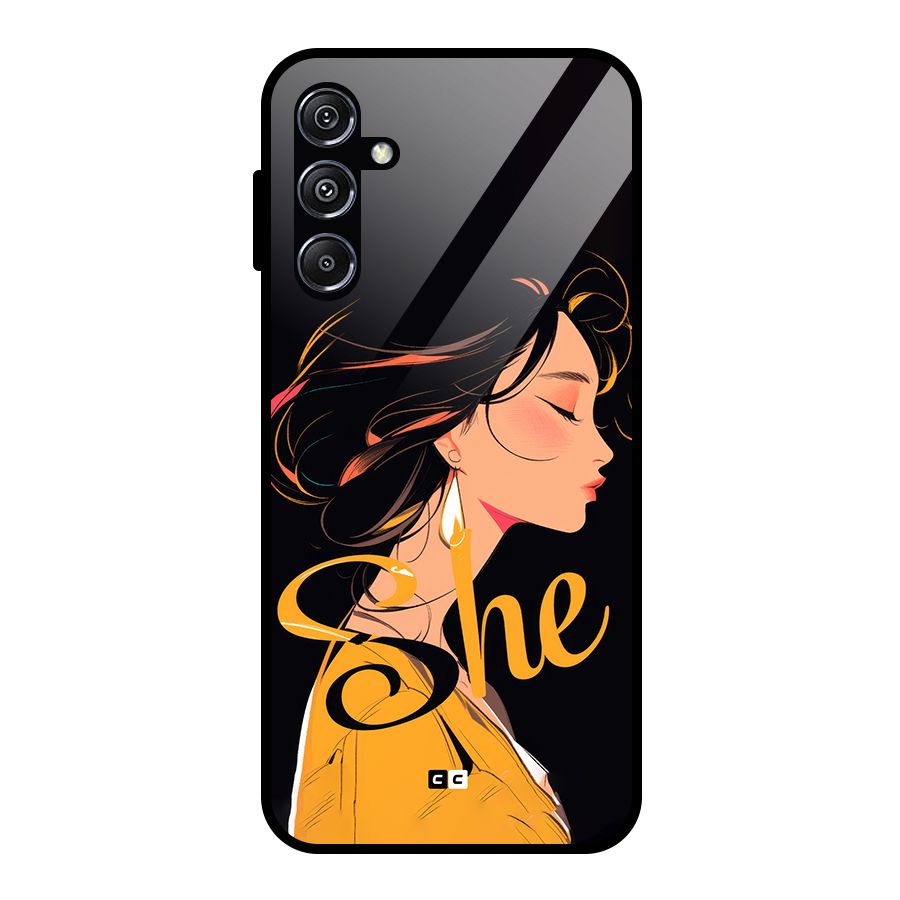 Yellow Lady Glass Back Case for Galaxy M34 5G