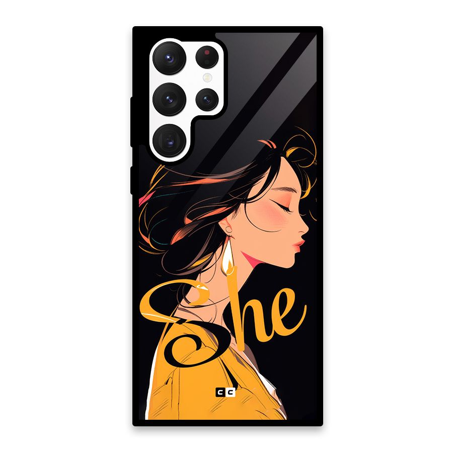Yellow Lady Glass Back Case for Galaxy S22 Ultra 5G