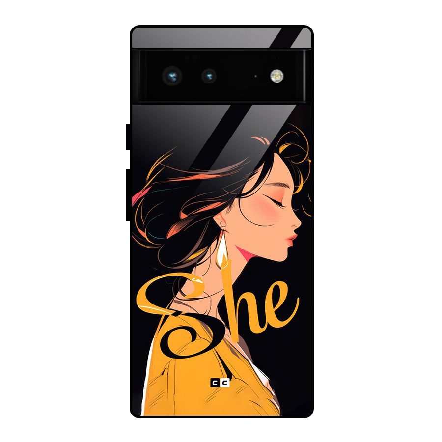 Yellow Lady Glass Back Case for Google Pixel 6