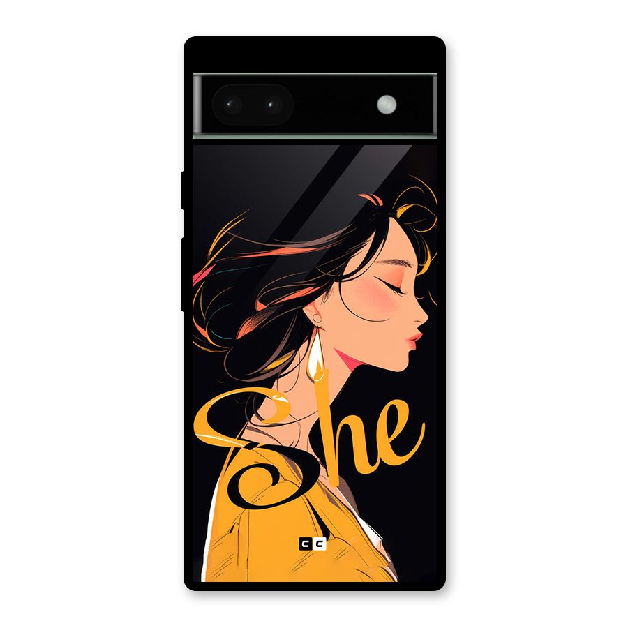 Yellow Lady Glass Back Case for Google Pixel 6a