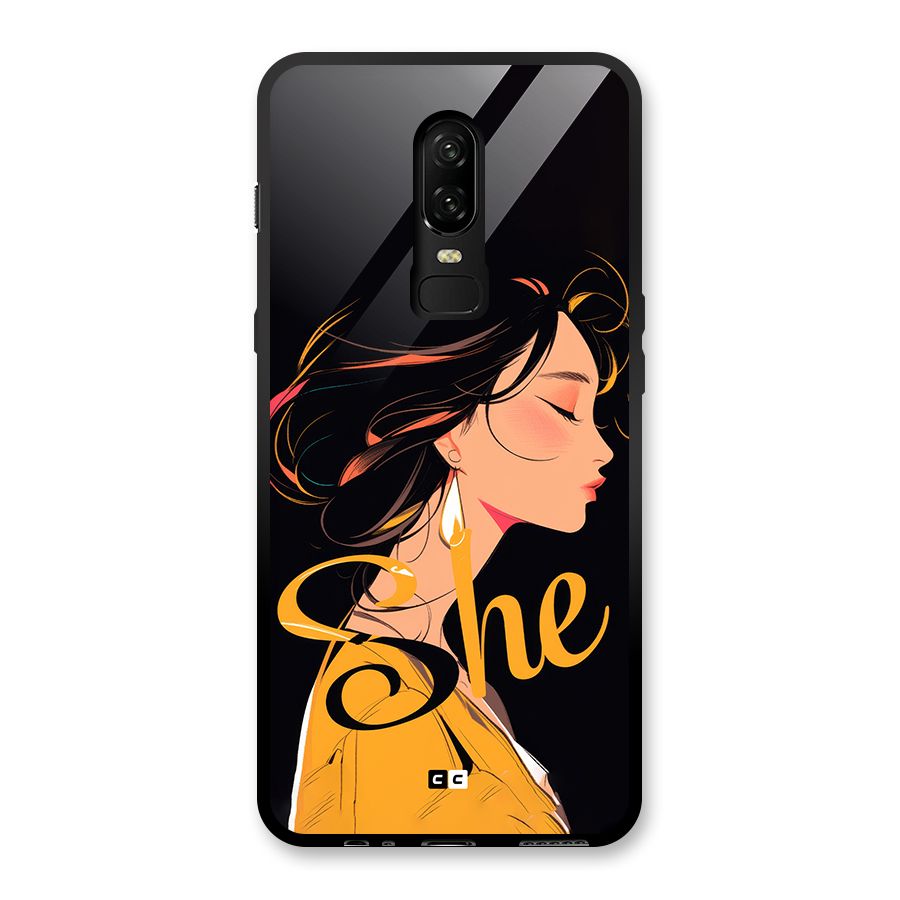 Yellow Lady Glass Back Case for OnePlus 6