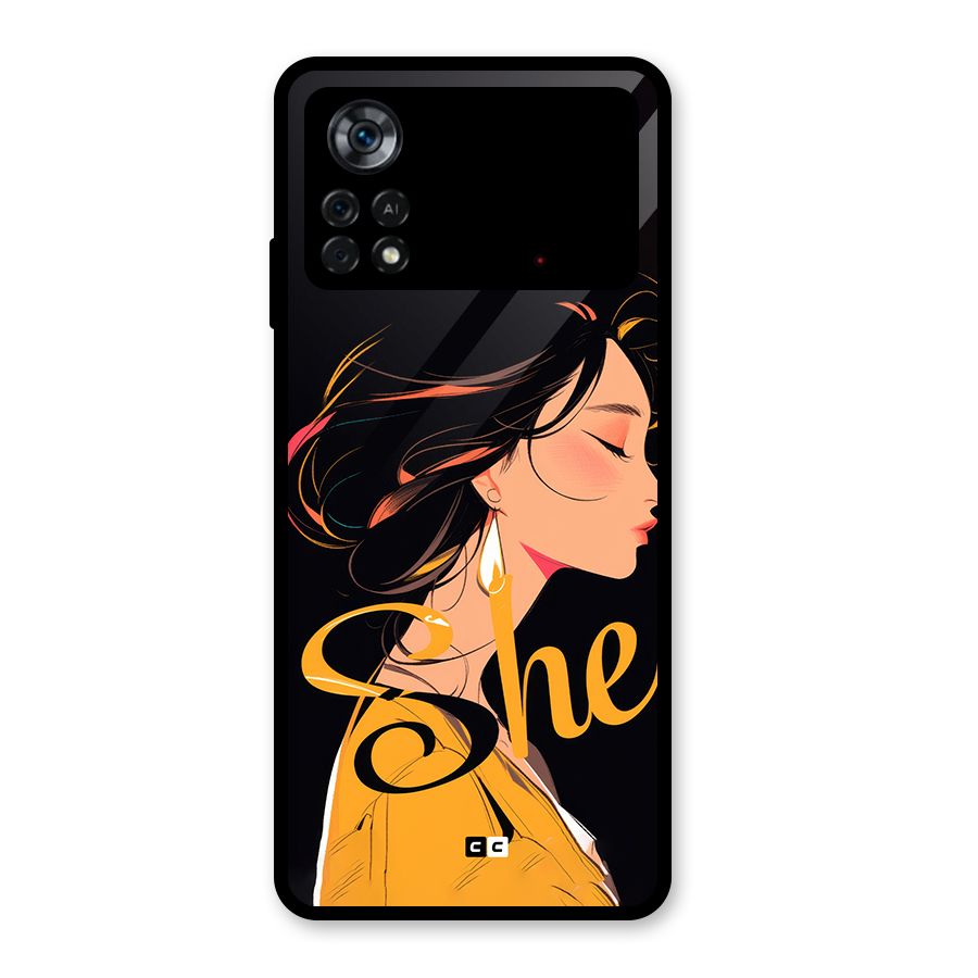 Yellow Lady Glass Back Case for Poco X4 Pro 5G