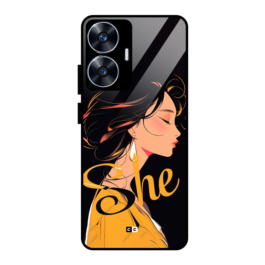Yellow Lady Glass Back Case for Realme Narzo N55