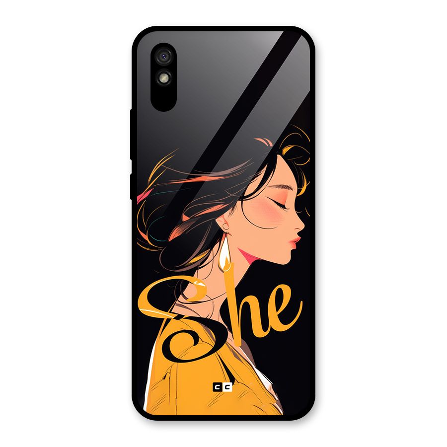 Yellow Lady Glass Back Case for Redmi 9A