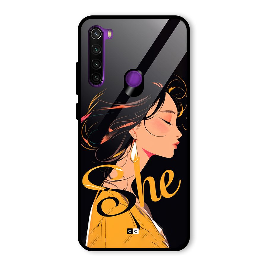 Yellow Lady Glass Back Case for Redmi Note 8