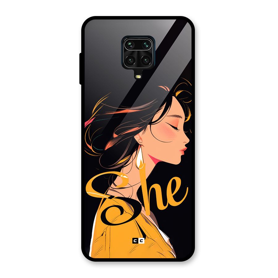 Yellow Lady Glass Back Case for Redmi Note 9 Pro