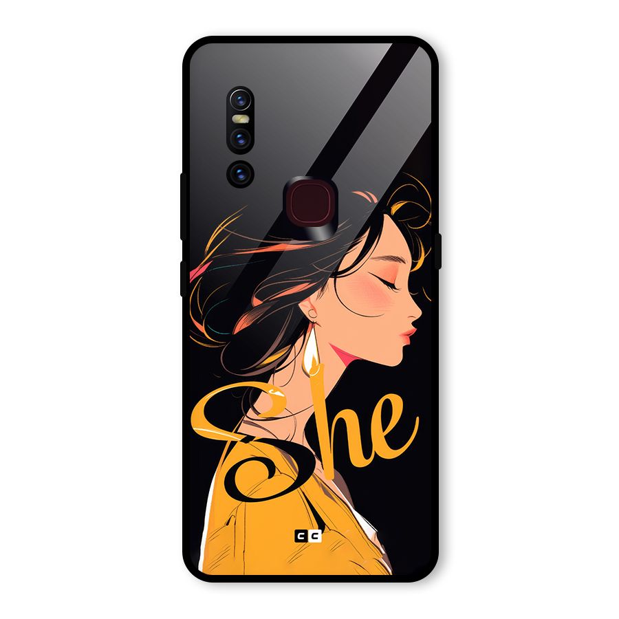 Yellow Lady Glass Back Case for Vivo V15