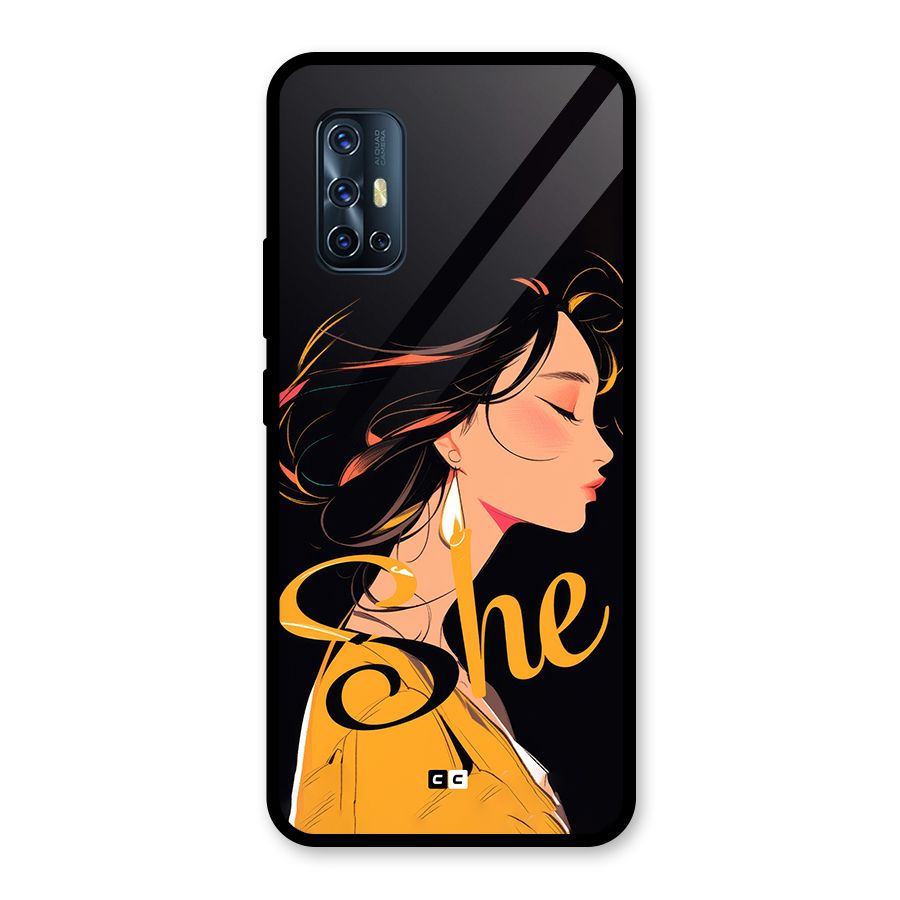 Yellow Lady Glass Back Case for Vivo V17