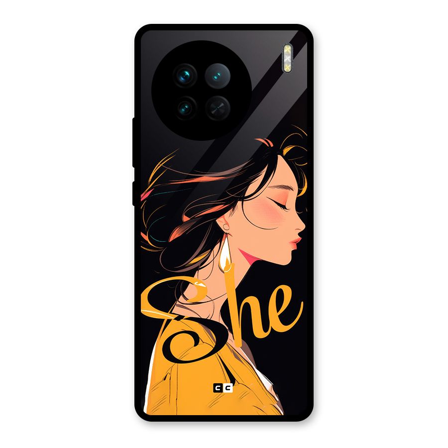 Yellow Lady Glass Back Case for Vivo X90