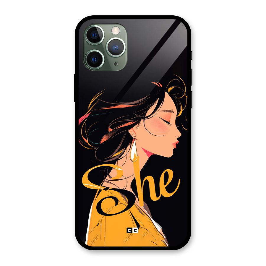 Yellow Lady Glass Back Case for iPhone 11 Pro