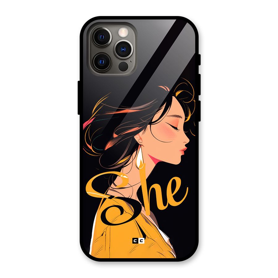Yellow Lady Glass Back Case for iPhone 12 Pro