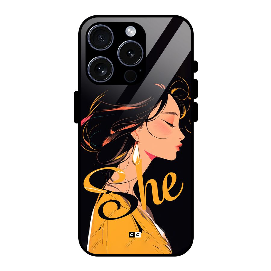 Yellow Lady Glass Back Case for iPhone 15 Pro