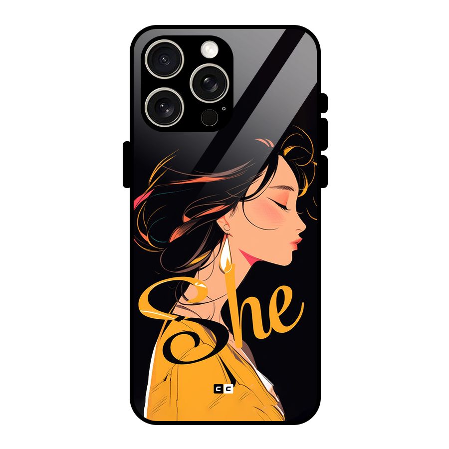 Yellow Lady Glass Back Case for iPhone 15 Pro Max