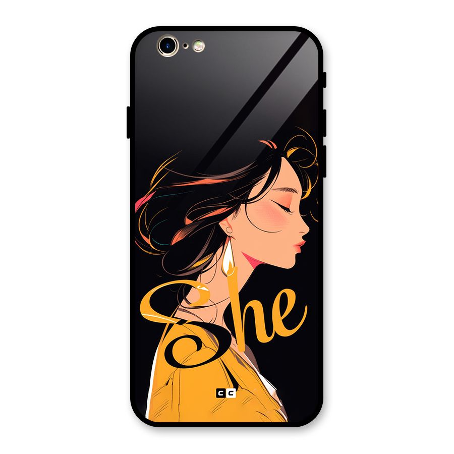 Yellow Lady Glass Back Case for iPhone 6 6S
