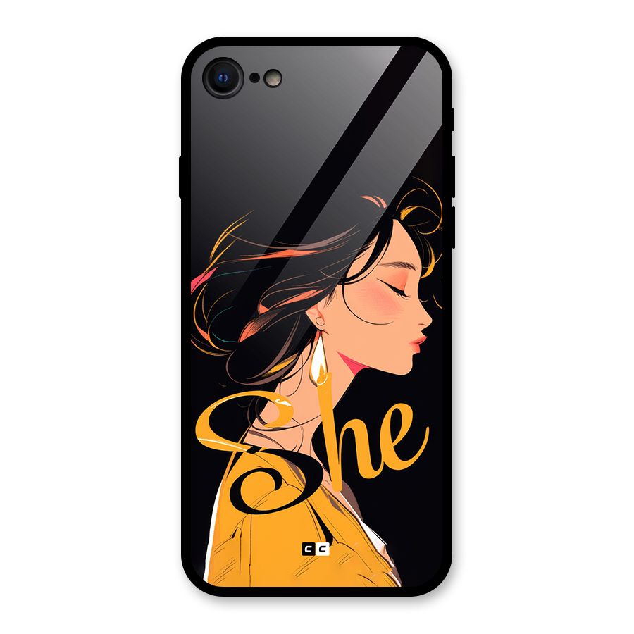 Yellow Lady Glass Back Case for iPhone 7