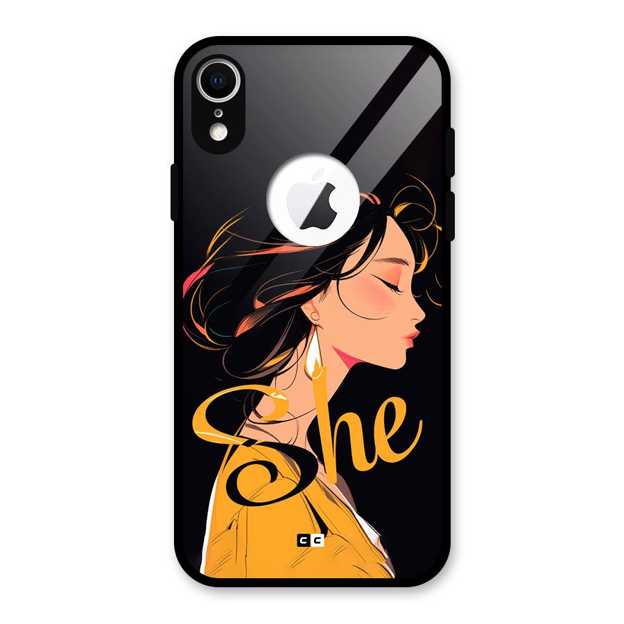 Yellow Lady Glass Back Case for iPhone XR Logo Cut