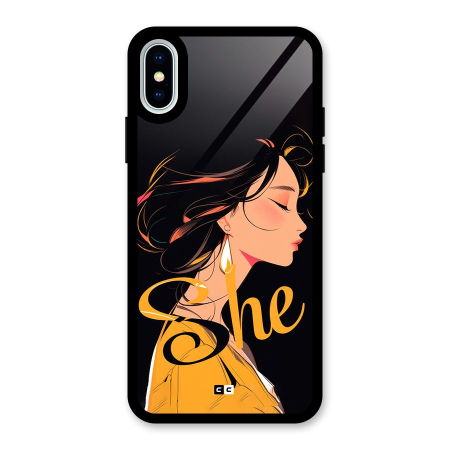 Yellow Lady Glass Back Case for iPhone XS