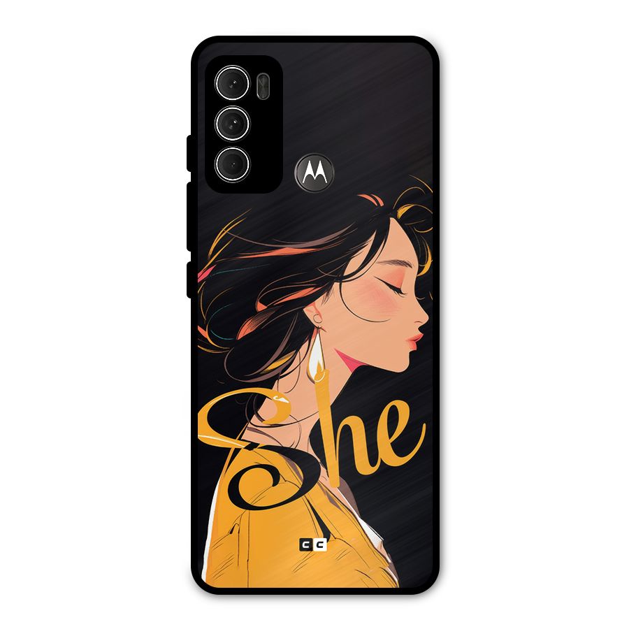 Yellow Lady Metal Back Case for Moto G60