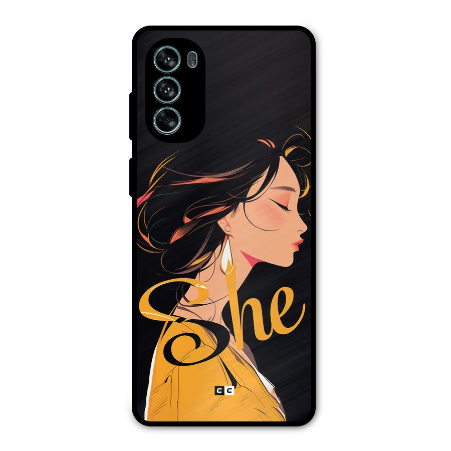 Yellow Lady Metal Back Case for Moto G62