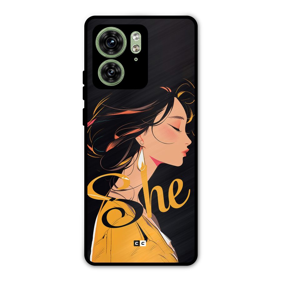 Yellow Lady Metal Back Case for Motorola Edge 40 5G