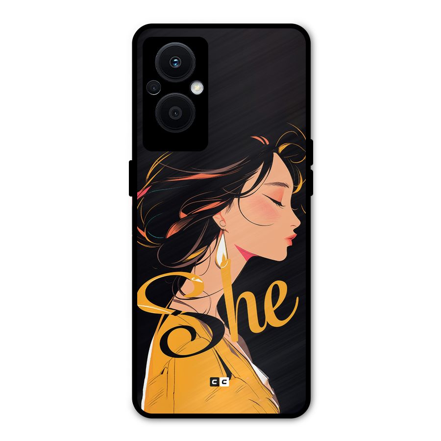 Yellow Lady Metal Back Case for Oppo F21 Pro 5G