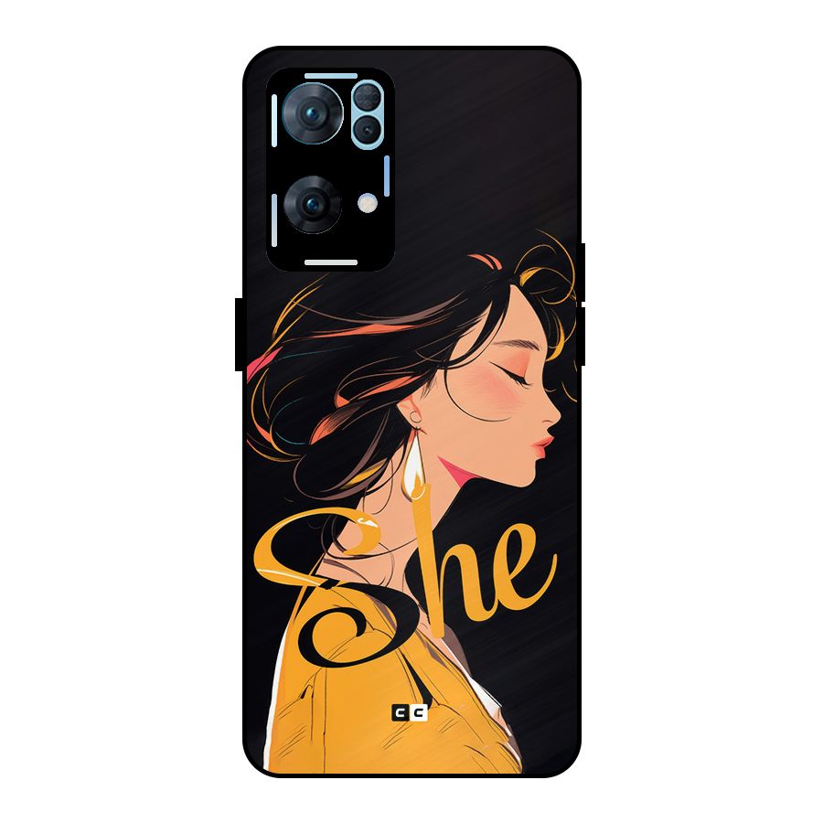 Yellow Lady Metal Back Case for Oppo Reno7 Pro 5G