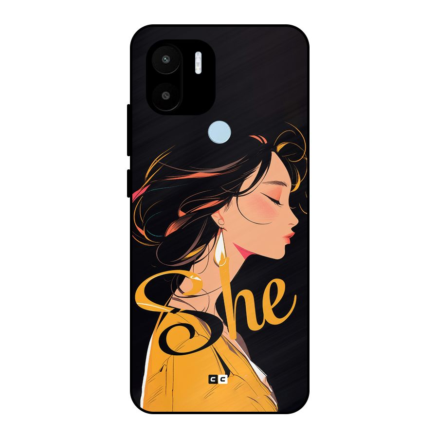 Yellow Lady Metal Back Case for Redmi A2 Plus