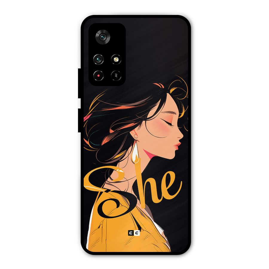 Yellow Lady Metal Back Case for Redmi Note 11T 5G