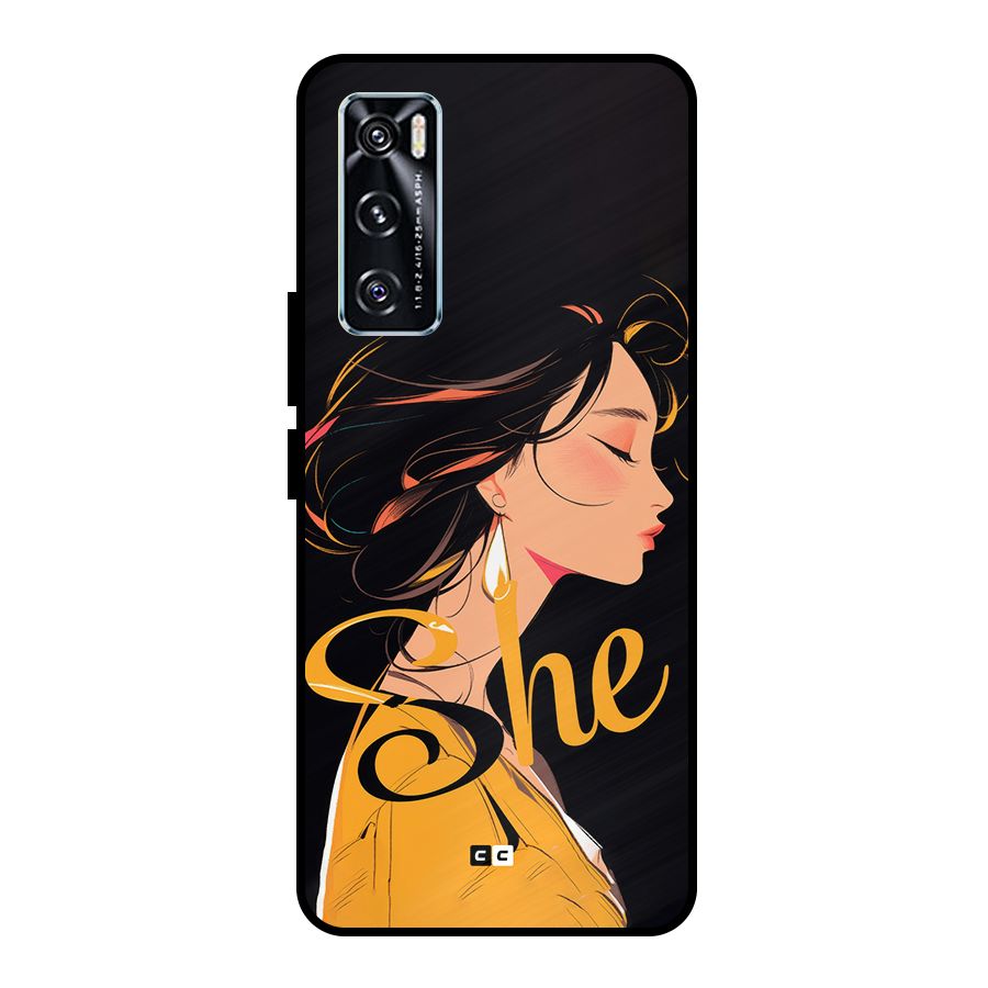 Yellow Lady Metal Back Case for Vivo V20 SE