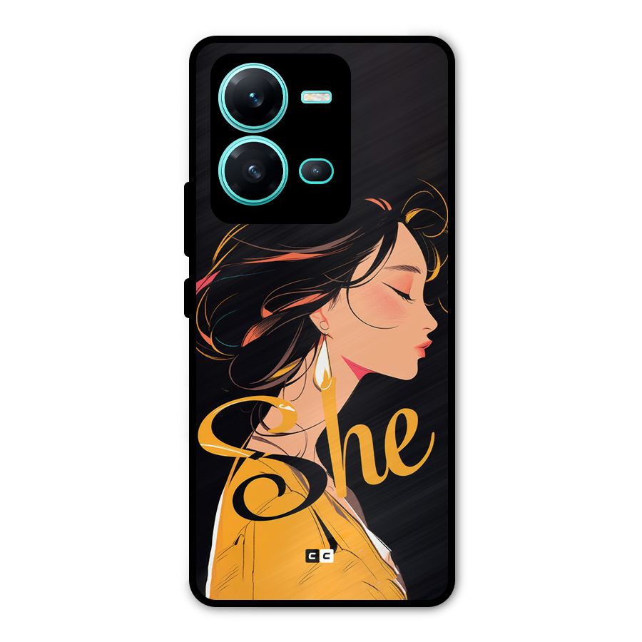 Yellow Lady Metal Back Case for Vivo V25
