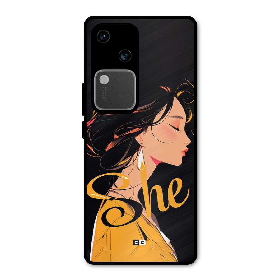 Yellow Lady Metal Back Case for Vivo V30 Pro