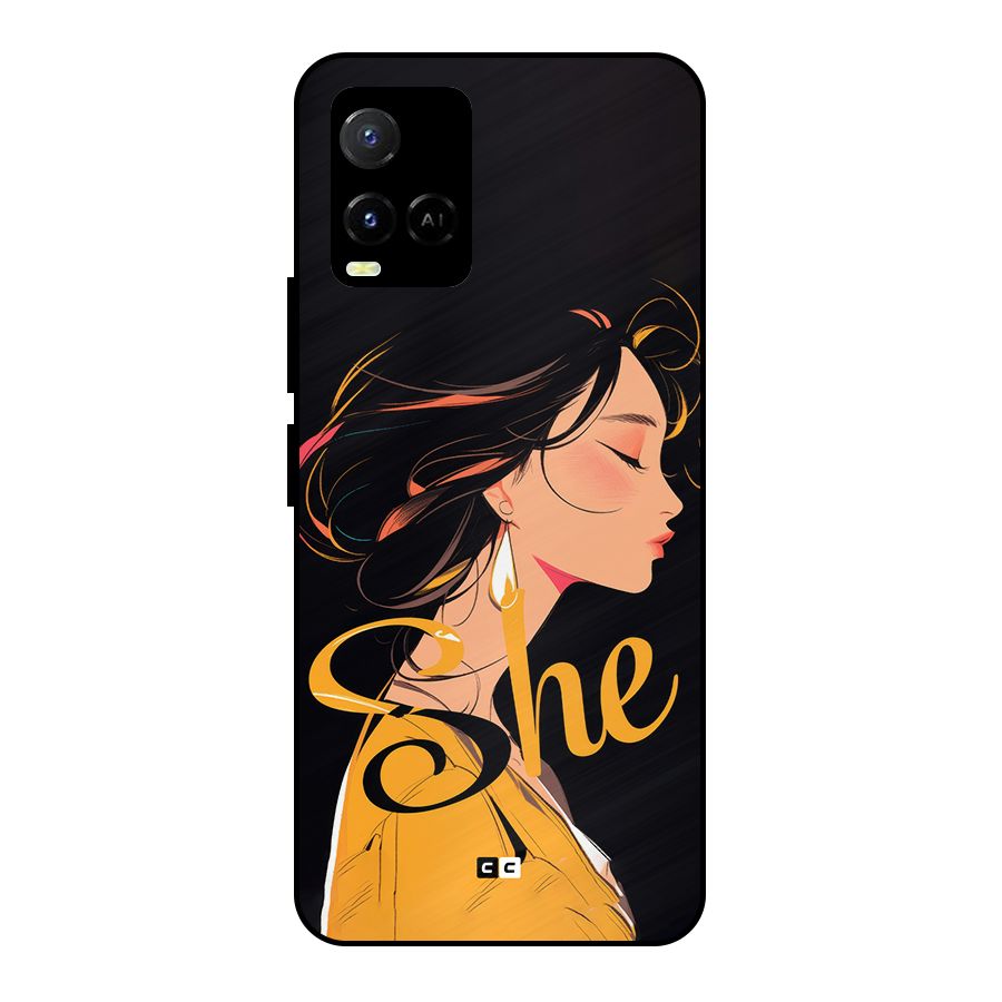 Yellow Lady Metal Back Case for Vivo Y21 2021