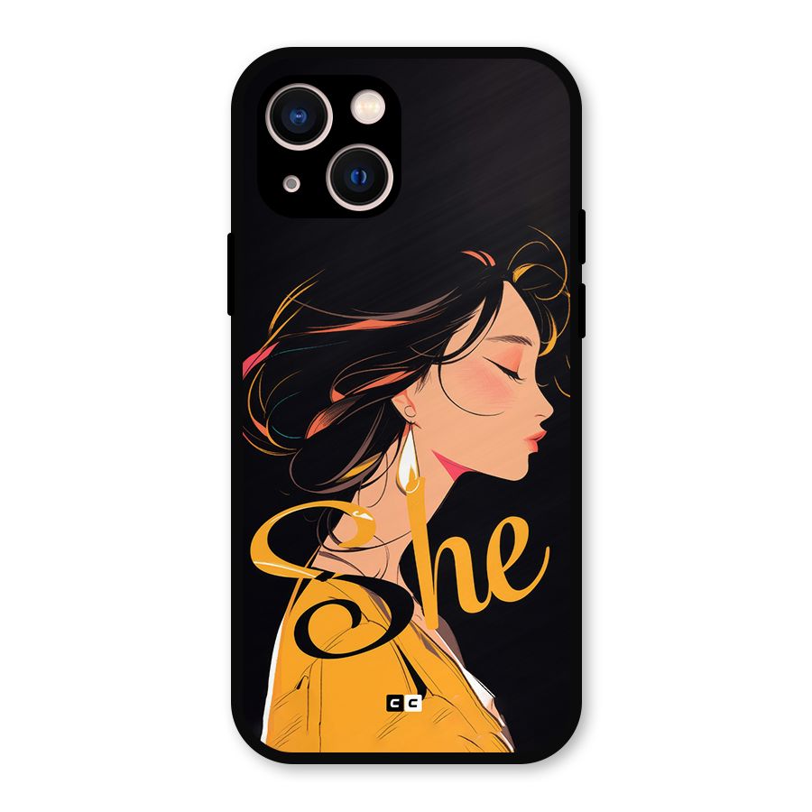 Yellow Lady Metal Back Case for iPhone 13