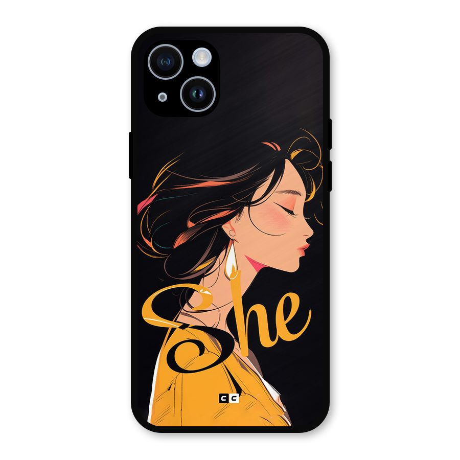Yellow Lady Metal Back Case for iPhone 14