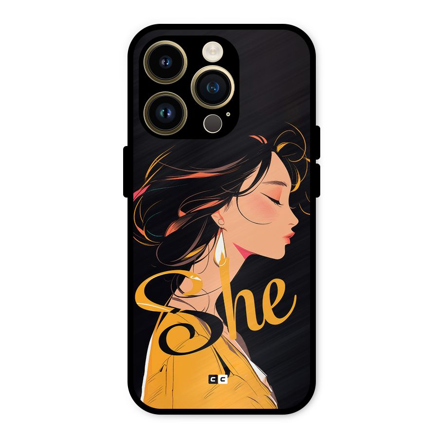 Yellow Lady Metal Back Case for iPhone 14 Pro