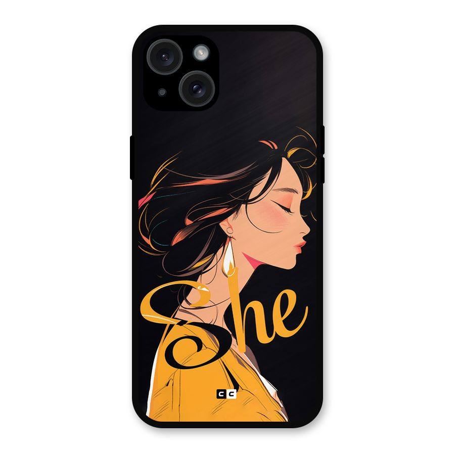 Yellow Lady Metal Back Case for iPhone 15 Plus