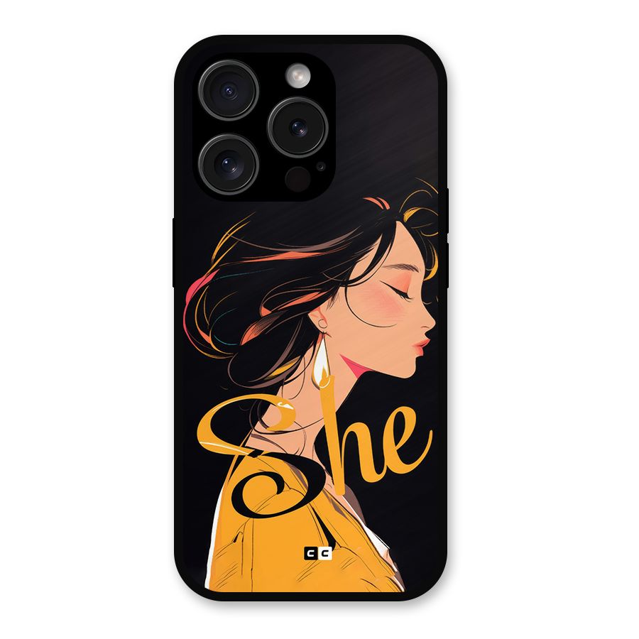 Yellow Lady Metal Back Case for iPhone 15 Pro