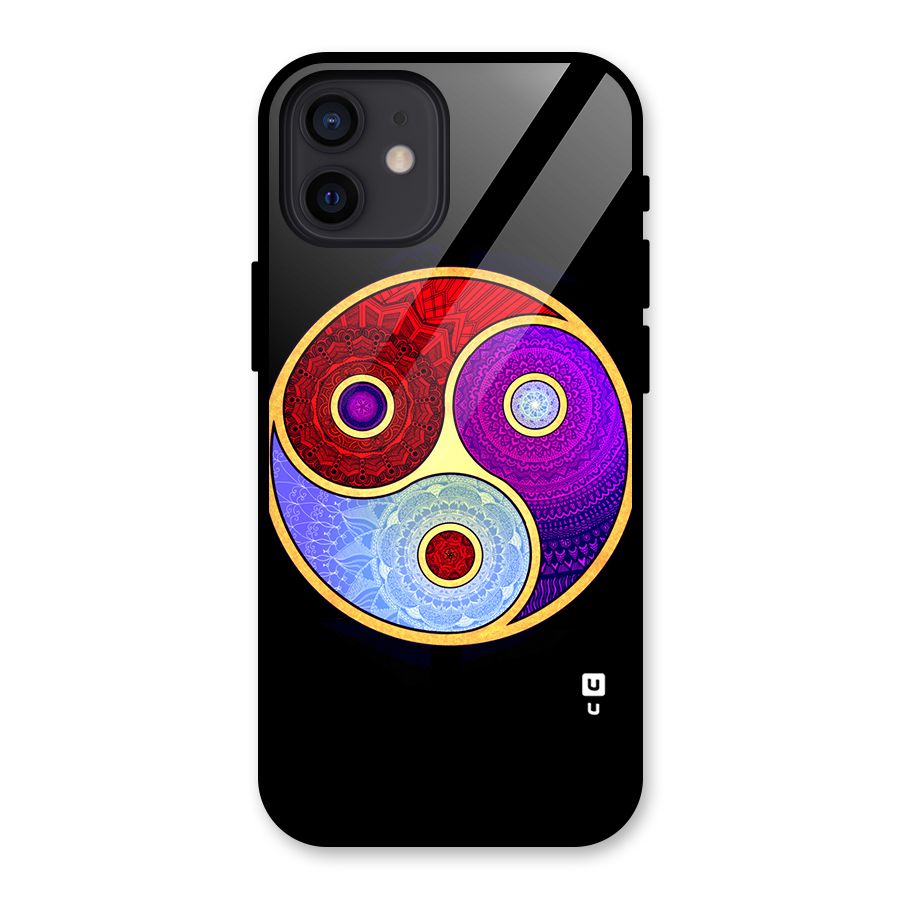 Yin Yang Mandala Design Glass Back Case for iPhone 12