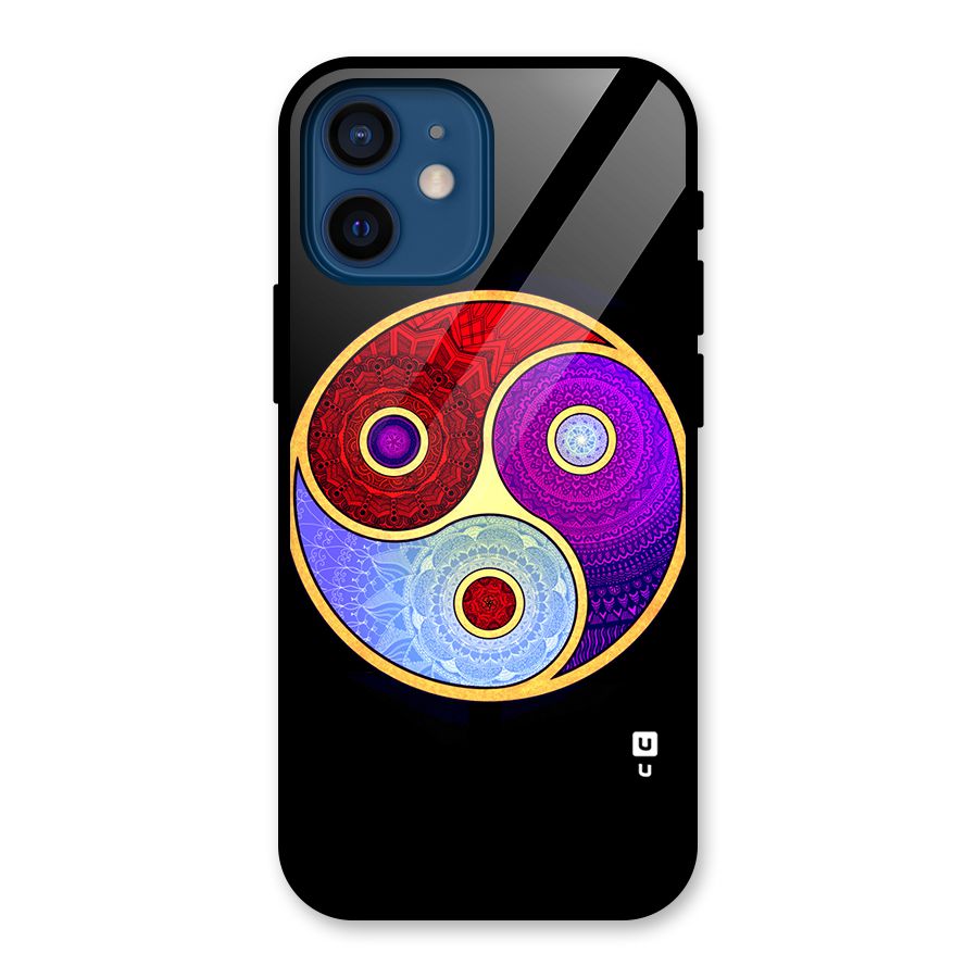 Yin Yang Mandala Design Glass Back Case for iPhone 12 Mini