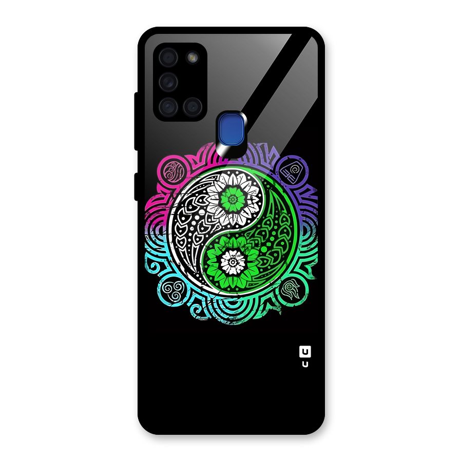 Yin and Yang Colorful Mandala Glass Back Case for Galaxy A21s
