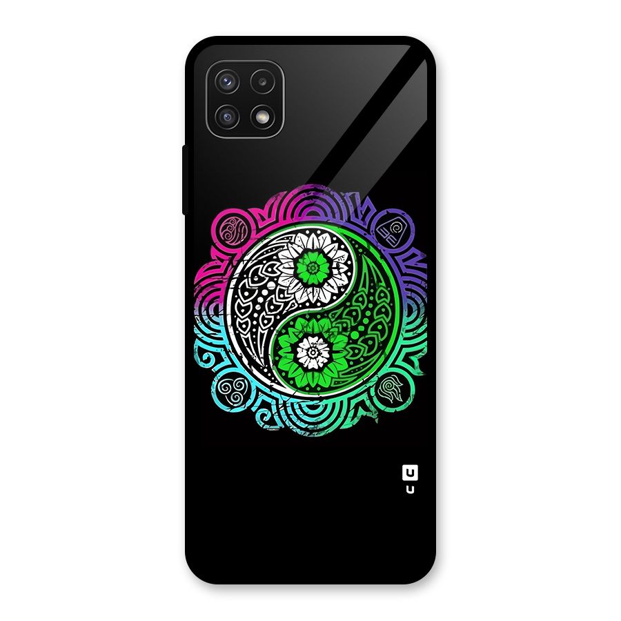 Yin and Yang Colorful Mandala Glass Back Case for Galaxy A22 5G