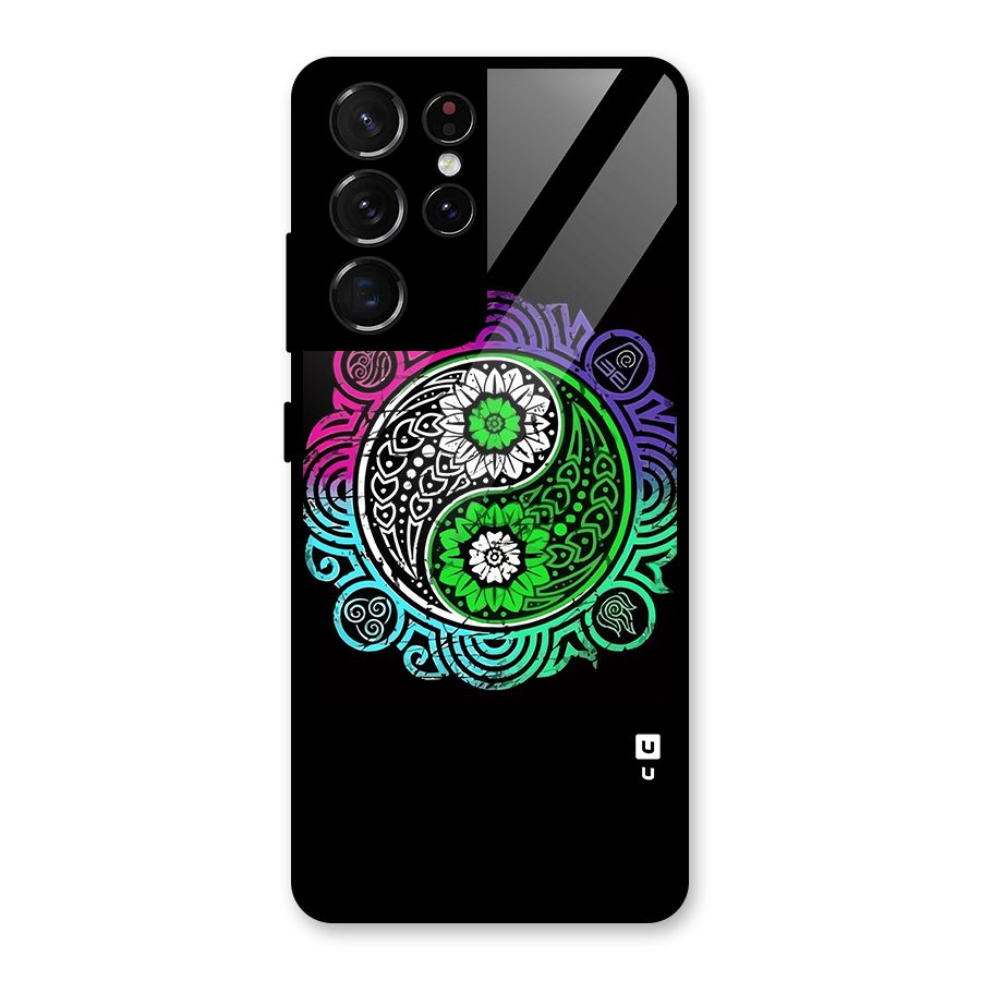 Yin and Yang Colorful Mandala Glass Back Case for Galaxy S21 Ultra 5G