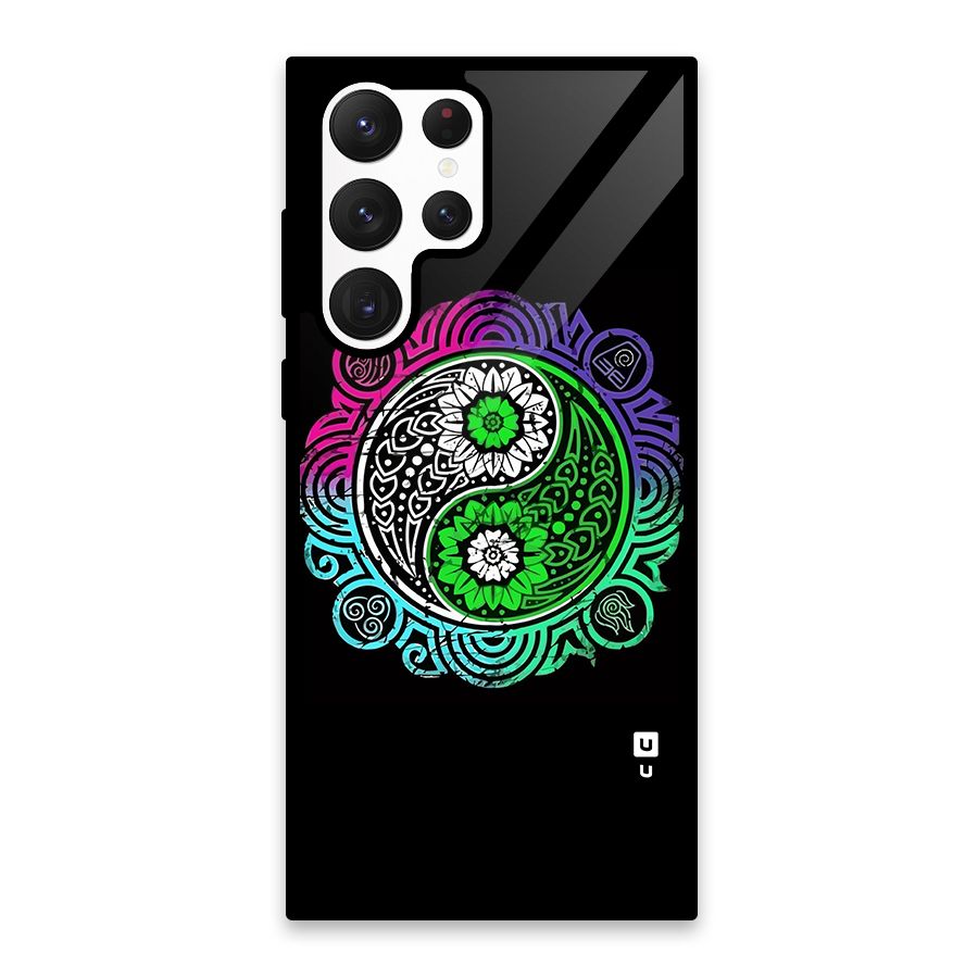 Yin and Yang Colorful Mandala Glass Back Case for Galaxy S22 Ultra 5G