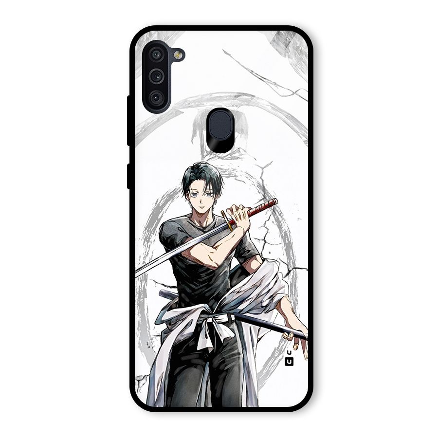 Yuta With Katana Glass Back Case for Galaxy M11