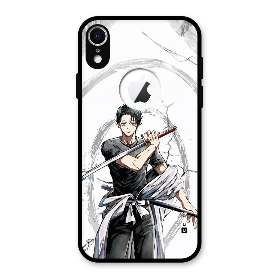 Yuta With Katana Glass Back Case for iPhone XR Logo Cut