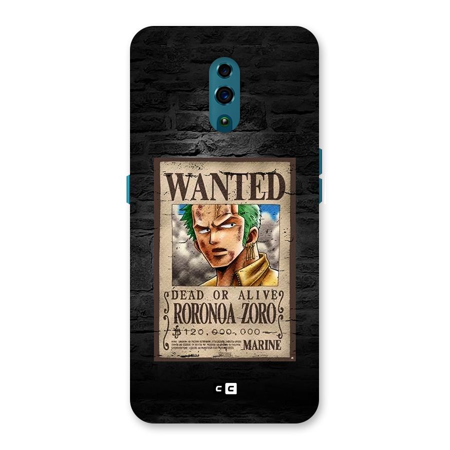 Zoro Wanted Back Case for Oppo Reno