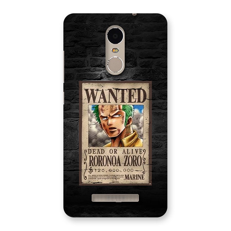Zoro Wanted Back Case for Redmi Note 3